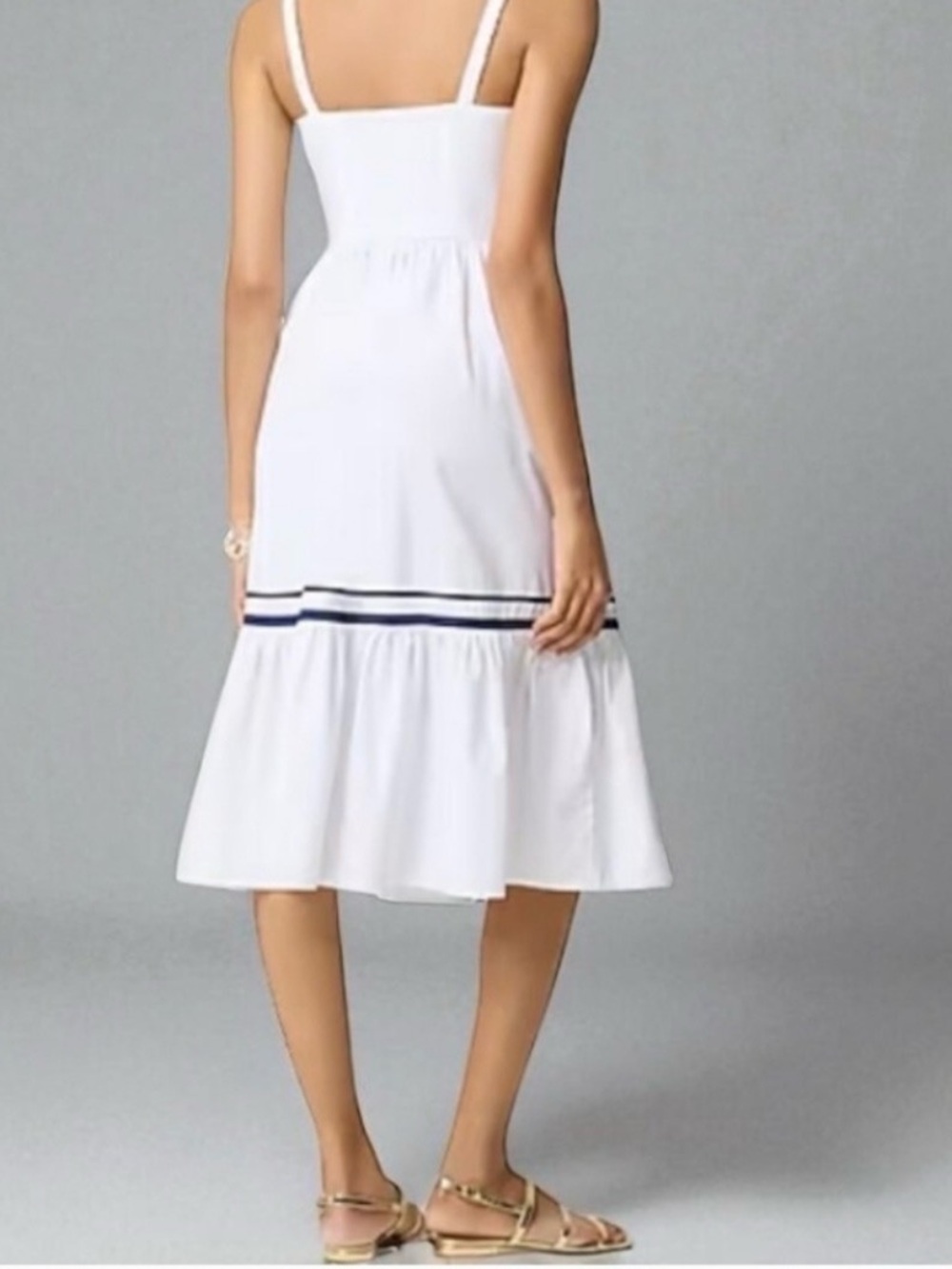 🌺I.Crew Corset Midi Dress with Navy Trim - Picture 5 of 7